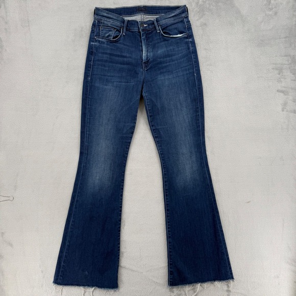 Mother The Hustler Ankle Fray Jeans Blue High Rise Flare Women's Sz 28 - Picture 2 of 16